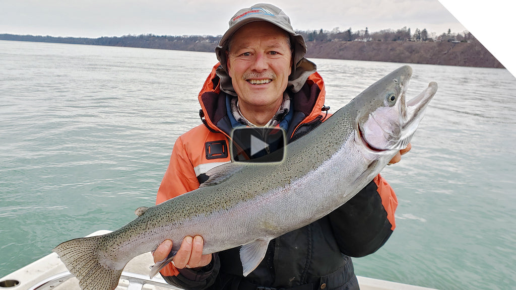 Catching Steelhead using Roe Bags - Chrome on salmon roe