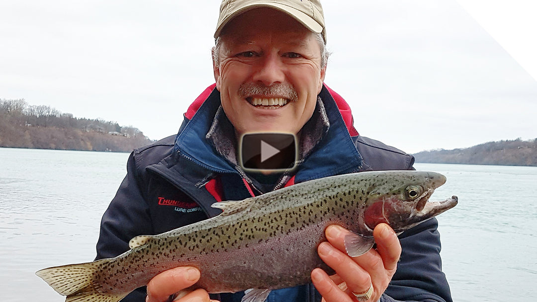 Shore fishing for trout using hooks and beads