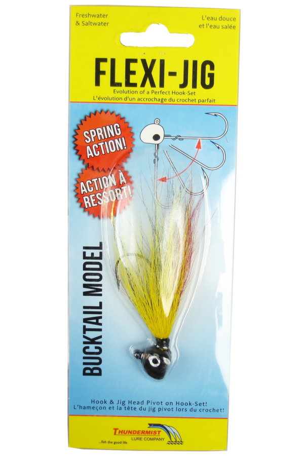 Flexi-Jig 2oz / Glow White with White/Grey/Red Bucktail