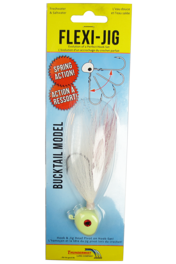 Flexi-Jig 2oz / Glow White with White/Grey/Red Bucktail